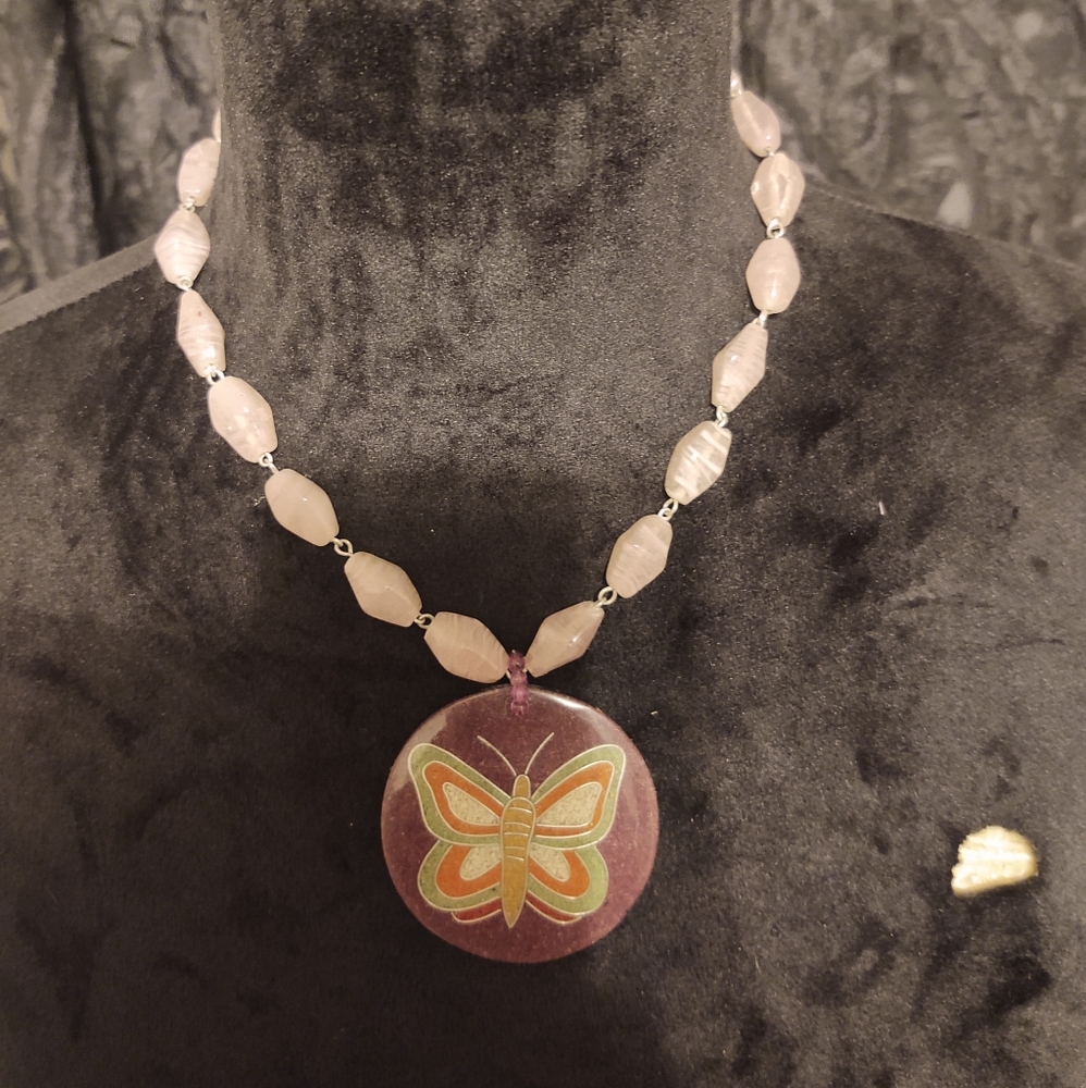 Pink and purple butterfly necklace 16 in